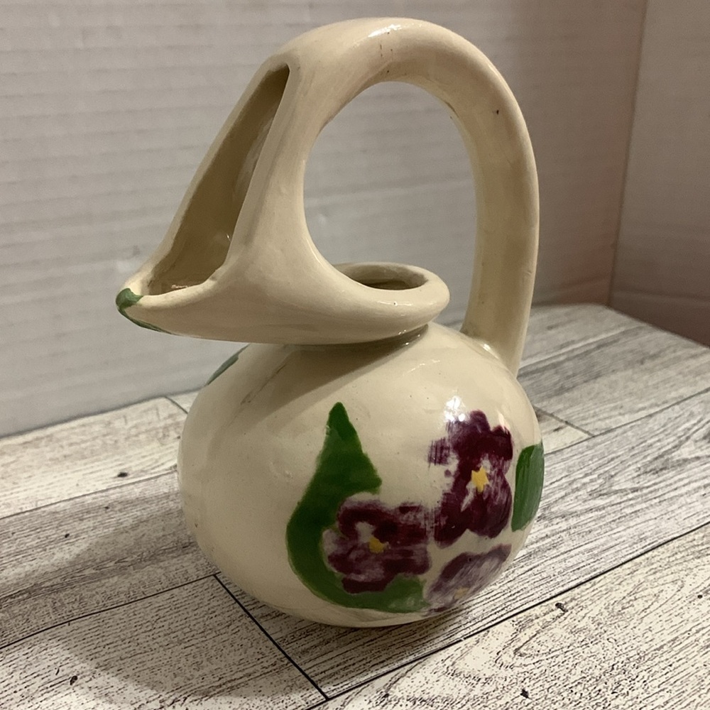 Honey Pot w/ purple pansies - Picture 2 of 6